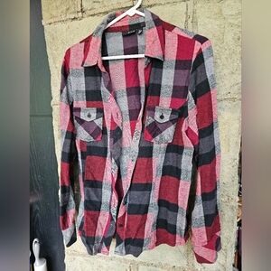 a.n.a Checkered Button Down Shirt - Red, Black, Gray